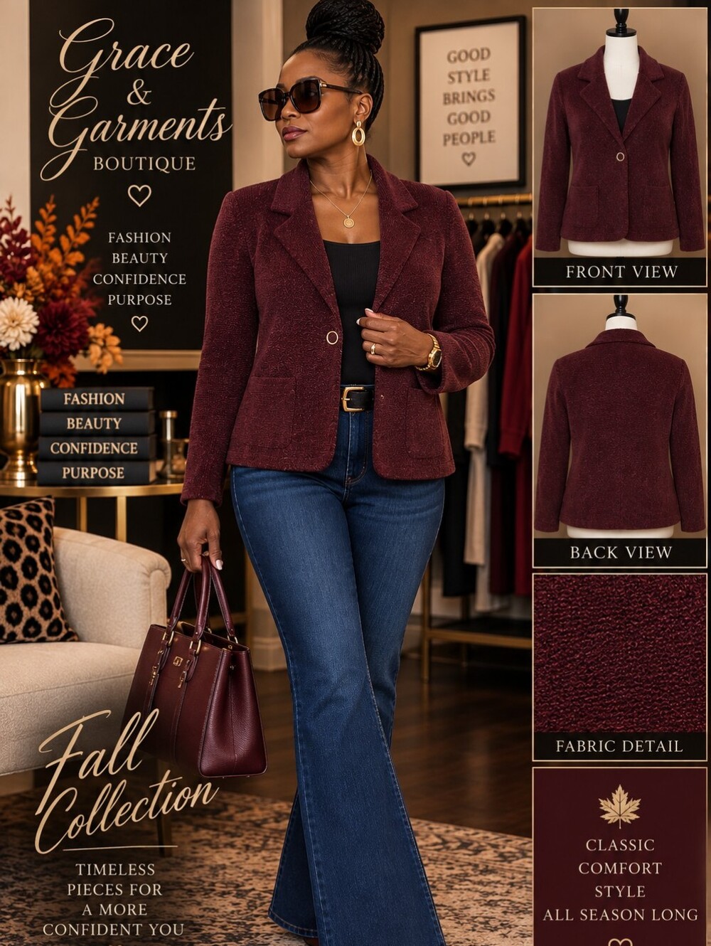 Burgundy Knit Blazer – Fall Collection
